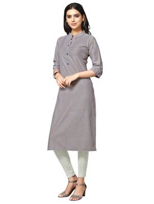grey cotton straight kurti - 17469069 - Standard Image - 2