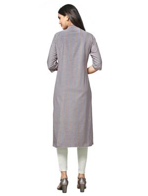 grey cotton straight kurti - 17469069 - Standard Image - 3