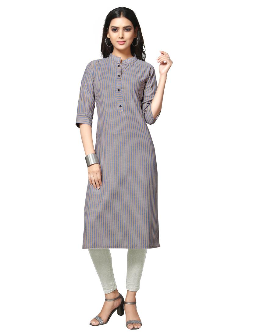 grey cotton straight kurti - 17469069 - Zoom Image - 1