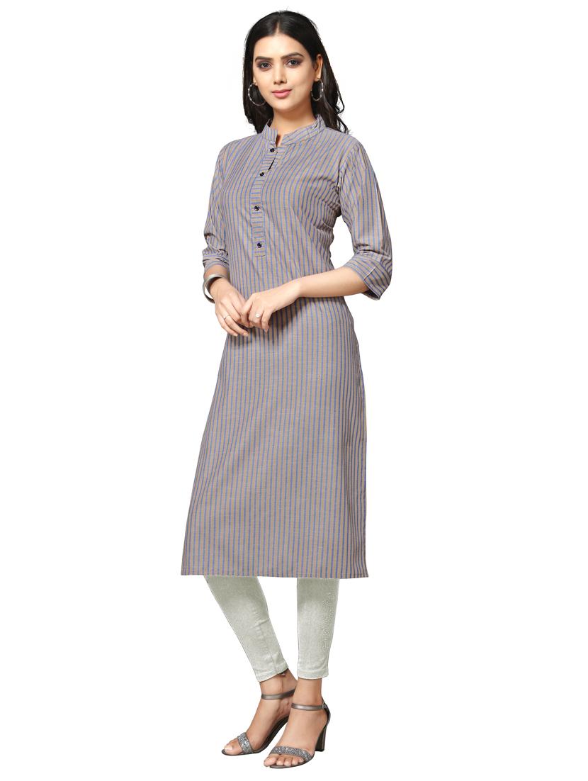 grey cotton straight kurti - 17469069 - Zoom Image - 2