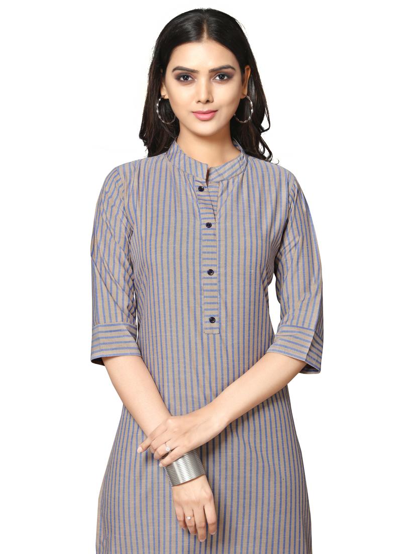 grey cotton straight kurti - 17469069 - Zoom Image - 4