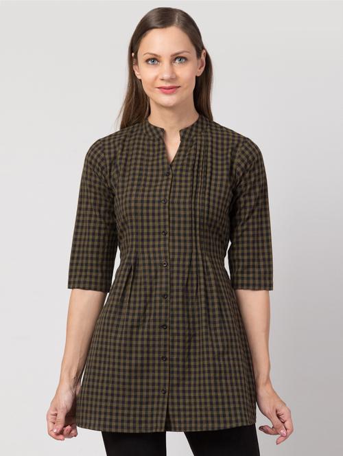 tie back checkered tunic - 17469078 - Standard Image - 1