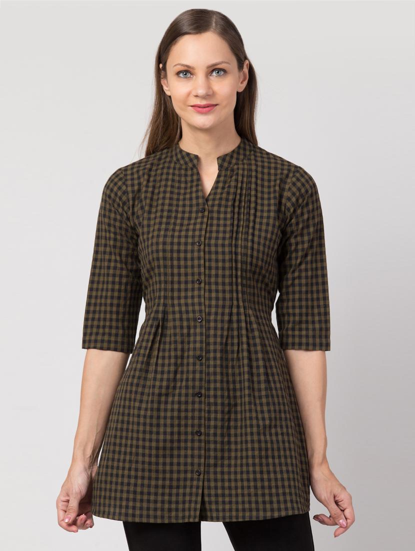 tie back checkered tunic - 17469078 - Zoom Image - 1