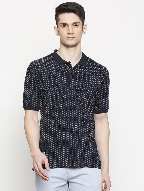 navy blue printed polo t-shirt - 17469267 - Standard Image - 1
