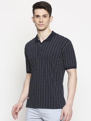 navy blue printed polo t-shirt - 17469267 - Standard Image - 2
