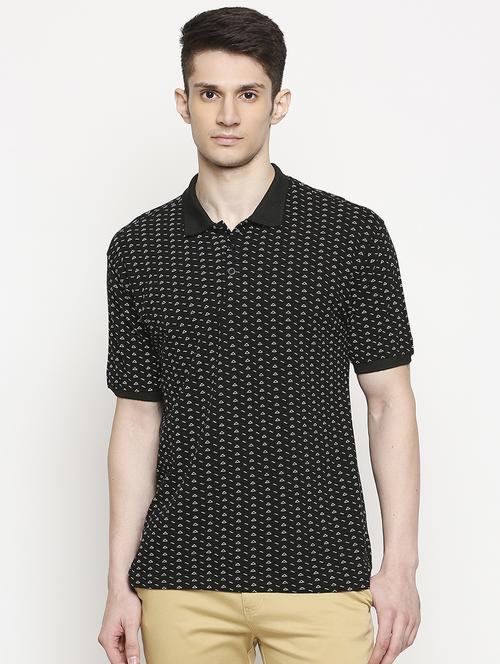 black printed polo t-shirt - 17469268 - Standard Image - 1