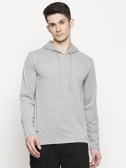 grey solid hooded t-shirt - 17469273 - Standard Image - 1