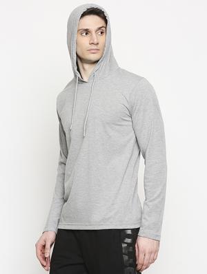 grey solid hooded t-shirt - 17469273 - Standard Image - 2