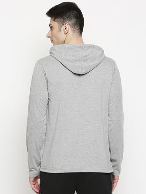 grey solid hooded t-shirt - 17469273 - Standard Image - 3