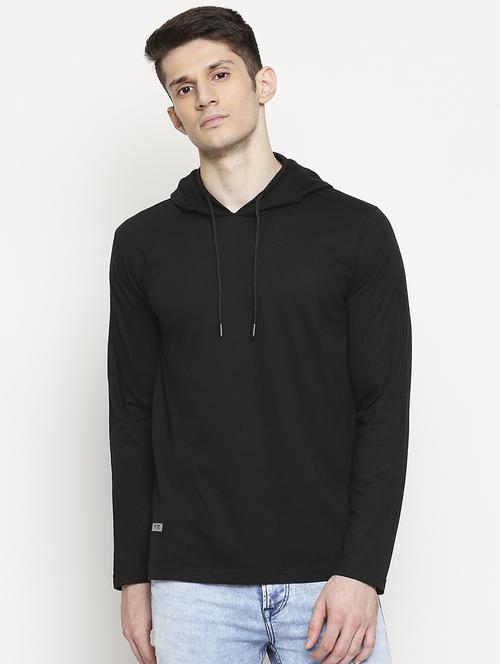 black solid hooded t-shirt - 17469274 - Standard Image - 1