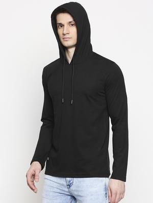 black solid hooded t-shirt - 17469274 - Standard Image - 2
