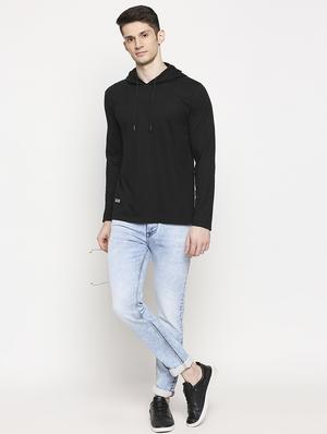 black solid hooded t-shirt - 17469274 - Standard Image - 4