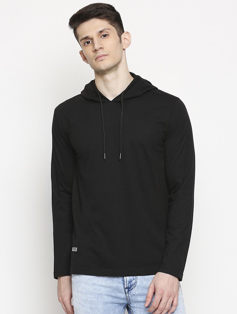 black solid hooded t-shirt - 17469274 - Zoom Image - 1