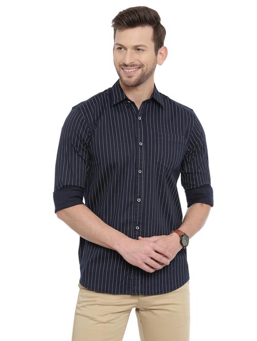 navy blue striped casual shirt - 17469277 - Very Small Image - 1