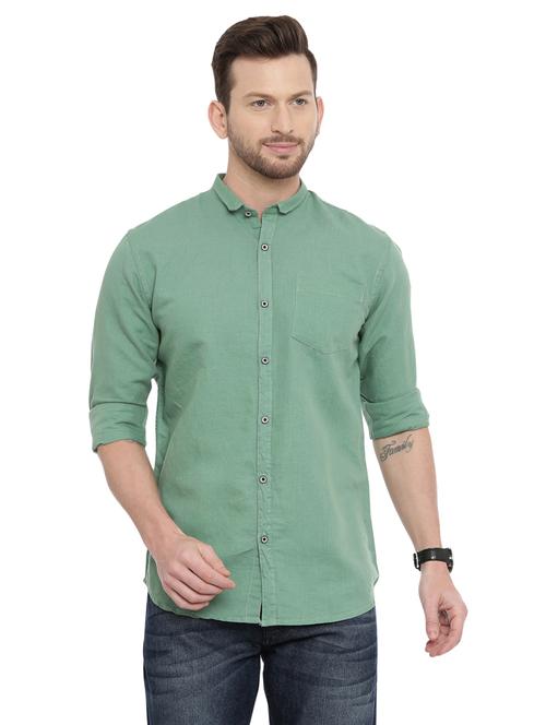 olive green solid casual shirt - 17469288 - Very Small Image - 1