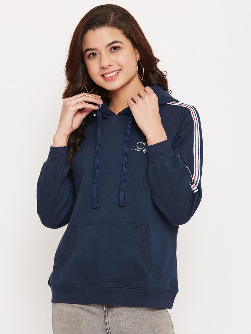 hooded neck solid sweatshirt - 17469289 - Zoom Image - 1