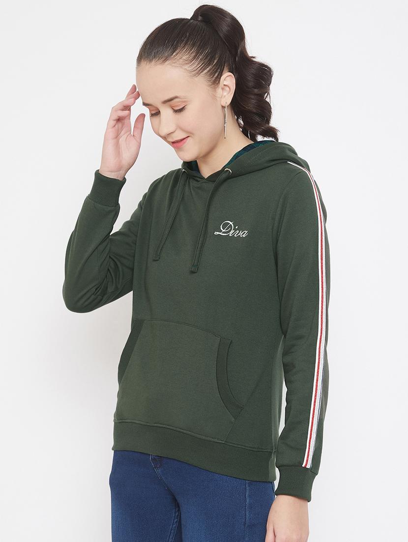 hooded neck solid sweatshirt - 17469290 - Zoom Image - 2