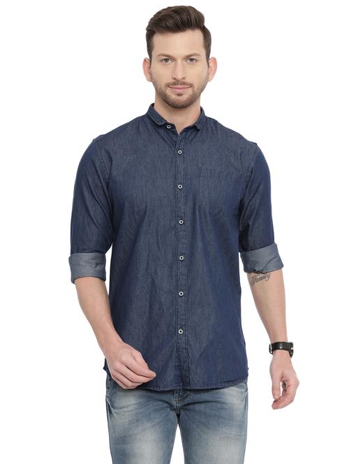 blue solid casual shirt - 17469291 - Very Small Image - 1