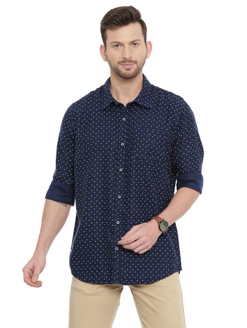 navy blue printed casual shirt - 17469293 - Very Small Image - 1