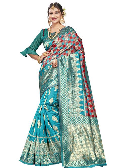 self design kanjivaram saree with blouse - 17469377 - Standard Image - 1