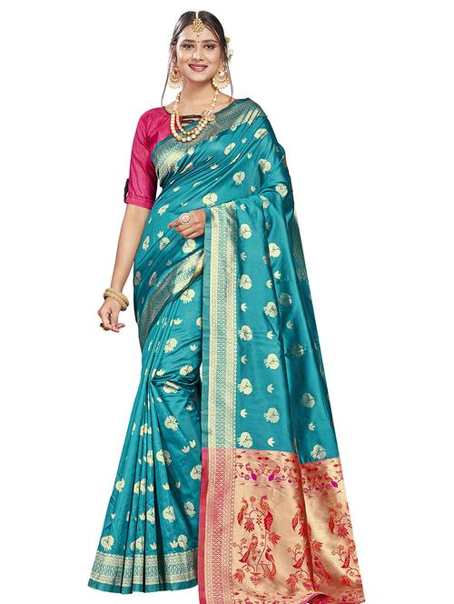 self design kanjivaram saree with blouse - 17469378 - Standard Image - 1