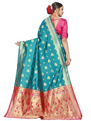 self design kanjivaram saree with blouse - 17469378 - Standard Image - 2