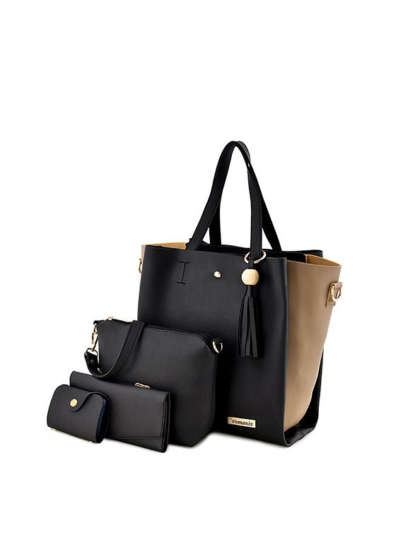 black leatherette (pu) combo handbag - 17469406 - Zoom Image - 1