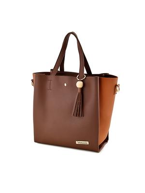 brown leatherette (pu) combo handbag - 17469408 - Standard Image - 2
