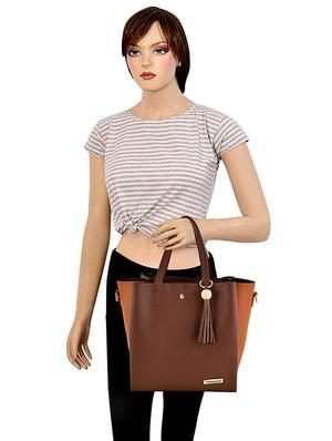 brown leatherette (pu) combo handbag - 17469408 - Standard Image - 5