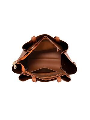 tan leatherette (pu) combo handbag - 17469409 - Standard Image - 4