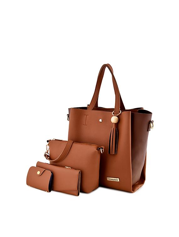 tan leatherette (pu) combo handbag - 17469409 - Zoom Image - 1