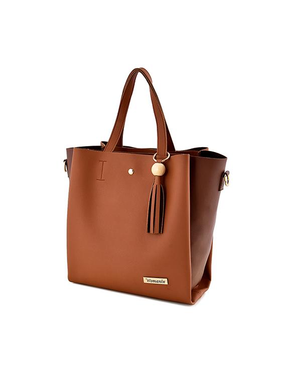 tan leatherette (pu) combo handbag - 17469409 - Zoom Image - 2