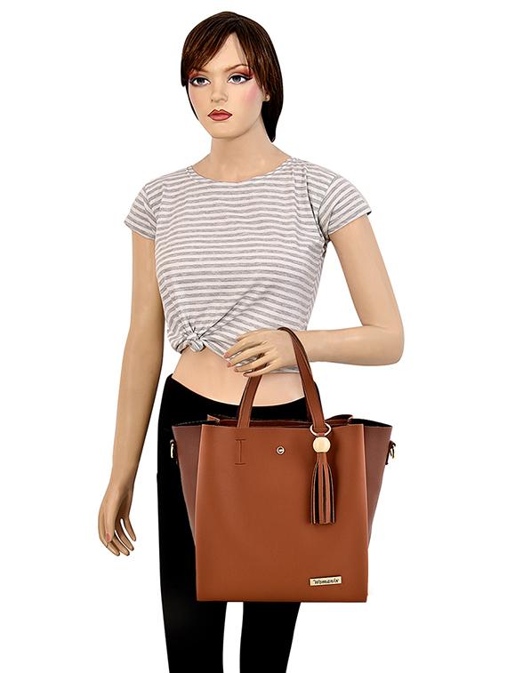 tan leatherette (pu) combo handbag - 17469409 - Zoom Image - 5