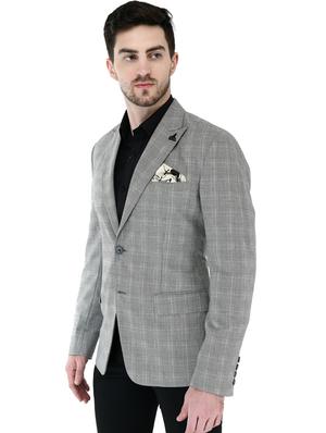 grey checkered single breasted casual blazer - 17469471 - Standard Image - 2