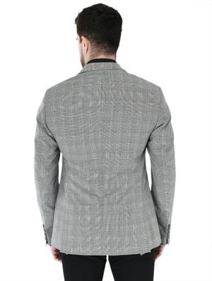 grey checkered single breasted casual blazer - 17469471 - Standard Image - 3