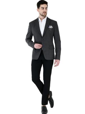 grey checkered single breasted casual blazer - 17469472 - Standard Image - 4