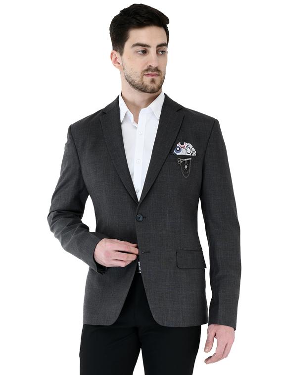 grey checkered single breasted casual blazer - 17469472 - Zoom Image - 1
