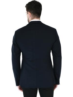 navy blue checkered single breasted casual blazer - 17469475 - Standard Image - 3