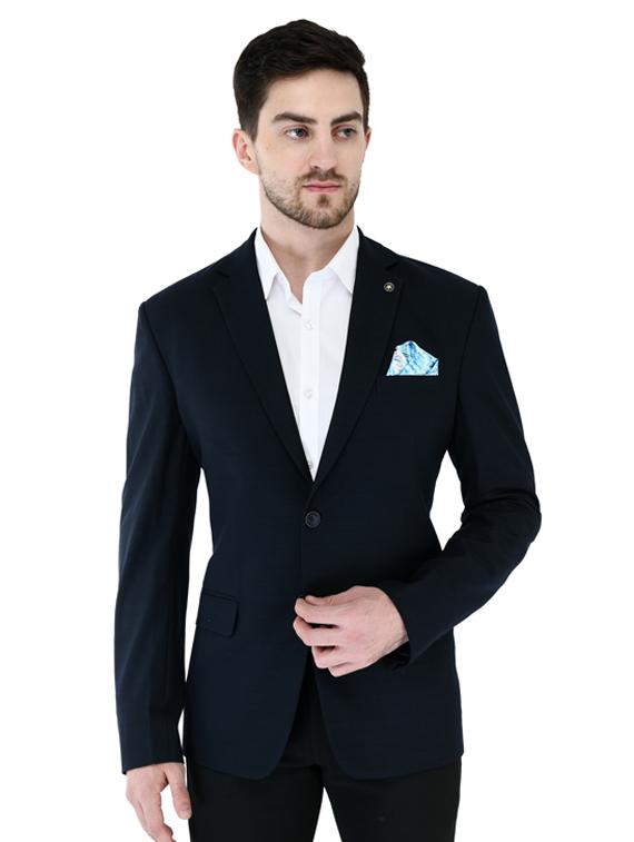 navy blue checkered single breasted casual blazer - 17469475 - Zoom Image - 1