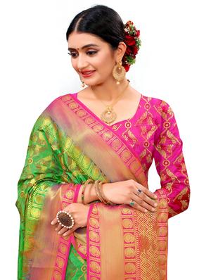 self design kanjivaram saree with blouse - 17469545 - Standard Image - 3