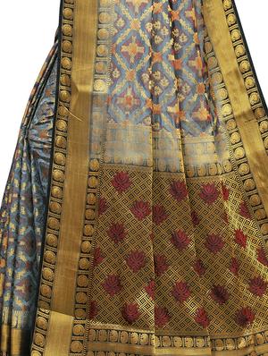 self design kanjivaram saree with blouse - 17469552 - Standard Image - 5