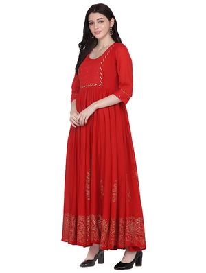 foil print flared gown - 17469720 - Standard Image - 2
