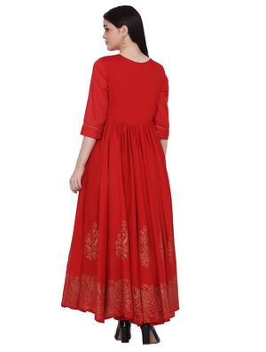 foil print flared gown - 17469720 - Standard Image - 3