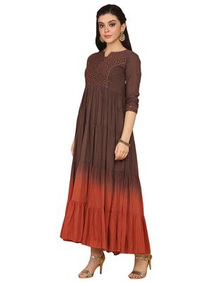 yoke embroidered tiered flare ethnic dress - 17469725 - Standard Image - 2