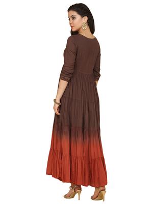 yoke embroidered tiered flare ethnic dress - 17469725 - Standard Image - 3