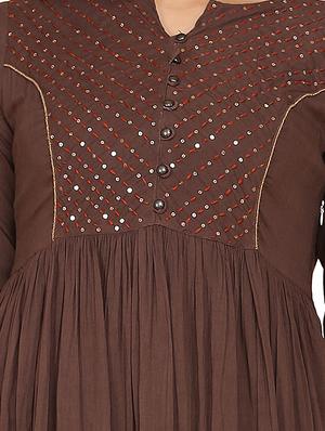 yoke embroidered tiered flare ethnic dress - 17469725 - Standard Image - 4