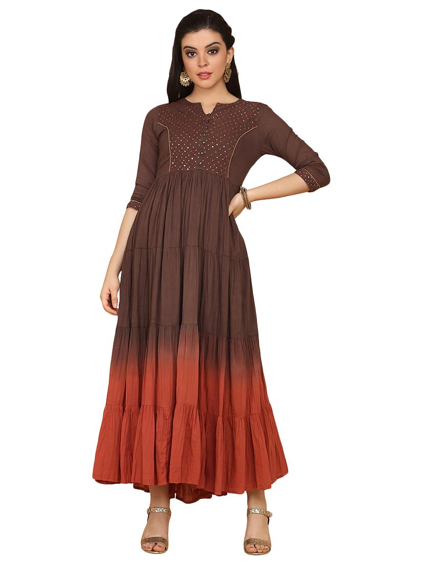 yoke embroidered tiered flare ethnic dress - 17469725 - Zoom Image - 1