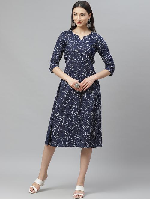 dark blue cotton straight ethnic dress - 17470150 - Standard Image - 1