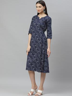 dark blue cotton straight ethnic dress - 17470150 - Standard Image - 2