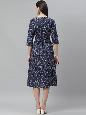 dark blue cotton straight ethnic dress - 17470150 - Standard Image - 3